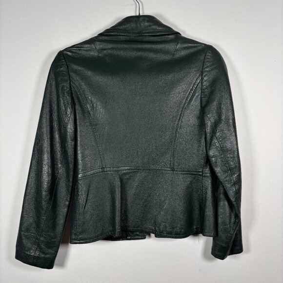 Vintage Leather Zip Jacket Dark Green 70s moto boho Size X Small - Picture 6 of 7